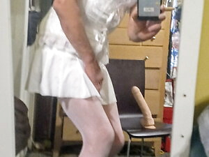 Analandrea dressed in white lingerie riding huge cock