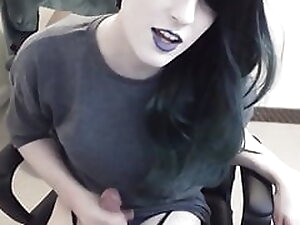 Goth Sissy Jerk Herself Off in front Off many Cocks