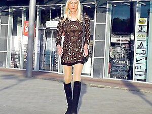 Crossdresser Sandy wearing Short Dress and Boots