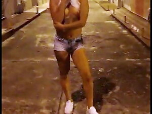 TS Angelique - nude in the night and in the street