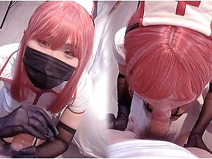 Chainsaw Man, Makima Nurse cosplayer Handjob, Blowjob Japanese Cosplay