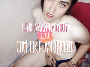LEWD Asian Ladyboy Lei can't stop playing with her cock