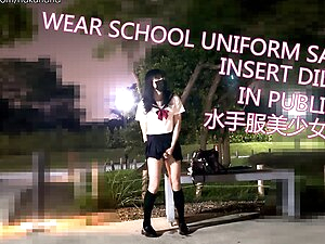 wear school uniform sailor insert dildo in public