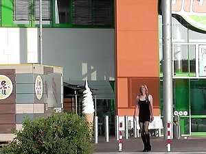 Crossdresser public walk in very short dress