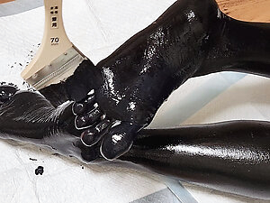 I painted my own feet with black paint.