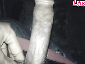 Trying to make my big black cock bigger and bigger by self handjob