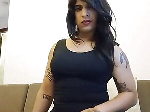 Big cock Indian shemale plays with her dick