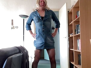 Showing my new denim dress...