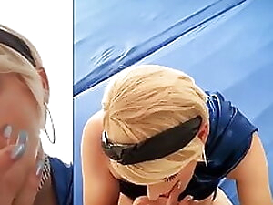 Blond Crossdresser jerk herself Off in her Face